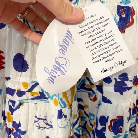 NWTs Vintage Ibiza | Bobbin Block Print Tiered 100% Cotton Babydoll Dress M/L - Picture 4 of 9